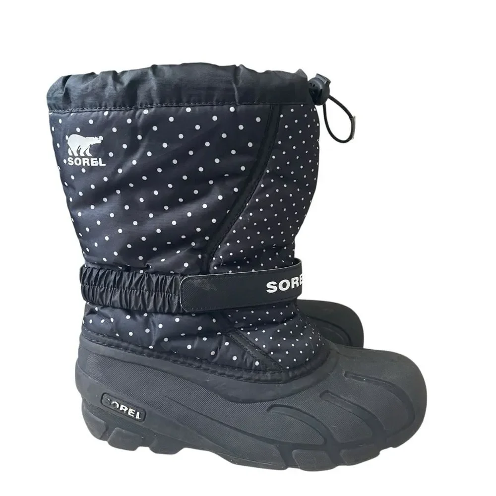 Kids Sorel Flurry Black Polka Dot Boots Lined/Insulated